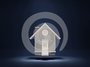 Small house floating on a dark blue background 3d render