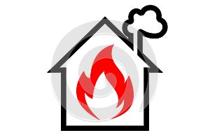 Small house icon with fire sign Heating and chimney