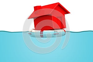 Small house on a lifebuoy for real estate crisis