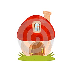 Small house made from mushroom, fairytale fantasy house for gnome, dwarf or elf vector Illustration on a white