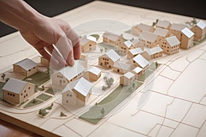 Small house model in human hands, mortgage and home protection concept, AI Generated