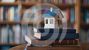 A small house model placed on a stack of books