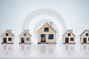 Small House Models Arranged In Row Over Table