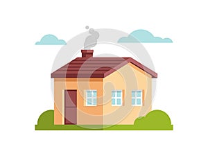 Small house with a red roof. Vector illustration in flat style isolated on white background.