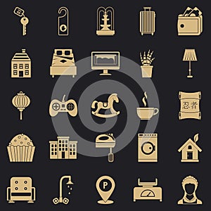 Small house for rest icons set, simple style