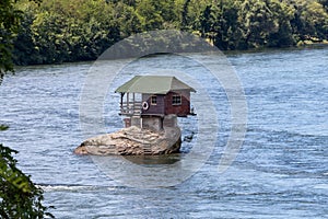 Small house on the river Drina in Bajina Basta, Serbia photo