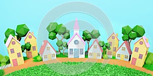 Small houses background 3d render