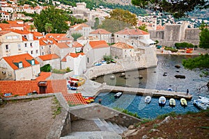 Small houses with red roofs in Dubrovnik