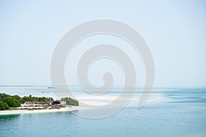 A Small hut in mangroves trees at Yas Island, Sea Background Abu Dhabi