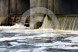 Hydrotechnical structure close-up on river Iput, Dobrush, Gomel region, Belarus photo