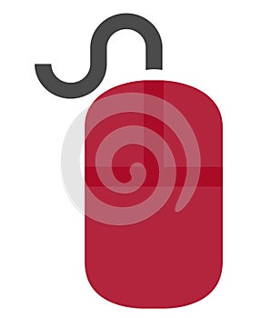 The drawing of a red computer mouse, a small hardware input device used by hand. Illustration, vector or cartoon.