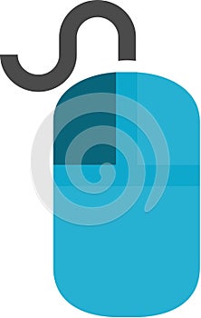 The drawing of a left-clicked light blue computer mouse, a hardware input device used by hand. Illustration, vector or cartoon.