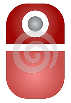 The drawing of a red computer mouse, a small hardware input device used by hand. Illustration, vector or cartoon.