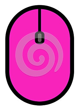 The drawing of a pink computer mouse, a small hardware input device used by hand. Illustration, vector or cartoon.
