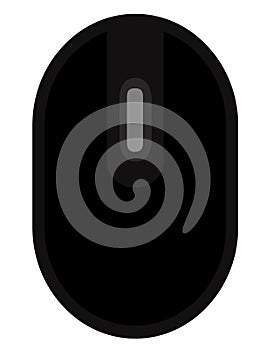 The drawing of a black computer mouse, a small hardware input device used by hand. Illustration, vector or cartoon.