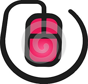 The drawing of a pink computer mouse, a small hardware input device used by hand. Illustration, vector or cartoon.
