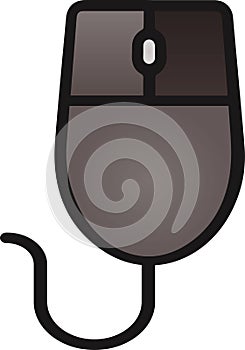 The drawing of a right-clicked grey computer mouse, a small hardware input device used by hand. Illustration, vector or cartoon.