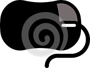 The drawing of a left-clicked black computer mouse, a small hardware input device used by hand. Illustration, vector or cartoon.