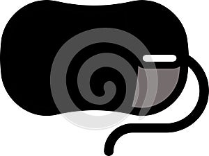 The drawing of a right-clicked black computer mouse, a small hardware input device used by hand. Illustration, vector or cartoon.