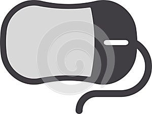 The drawing of a clicked grey computer mouse, a small hardware input device used by hand. Illustration, vector or cartoon.