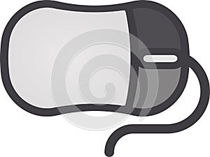 The drawing of a left-clicked grey computer mouse, a small hardware input device used by hand. Illustration, vector or cartoon.
