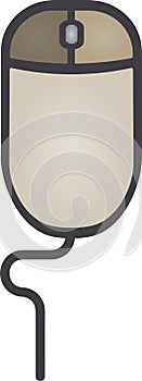 The drawing of a left-clicked brown computer mouse, a small hardware input device used by hand. Illustration, vector or cartoon.