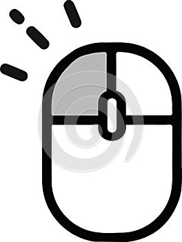 The drawing of a left-clicked white computer mouse, a hardware input device used by hand. Illustration, vector or cartoon.