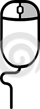 The drawing of a right-clicked white computer mouse, a small hardware input device used by hand. Illustration, vector or cartoon.