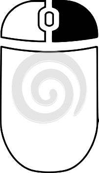 The drawing of a right-clicked white computer mouse, a small hardware input device used by hand. Illustration, vector or cartoon.