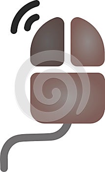 The drawing of a left-clicked brown computer mouse, a hardware input device used by hand. Illustration, vector or cartoon.