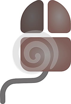 The drawing of a left-clicked brown computer mouse, a hardware input device used by hand. Illustration, vector or cartoon.