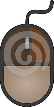 The drawing of a left-clicked brown computer mouse, a hardware input device used by hand. Illustration, vector or cartoon.