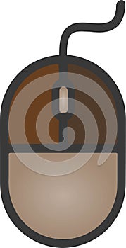 The drawing of a right-clicked brown computer mouse, a hardware input device used by hand. Illustration, vector or cartoon.