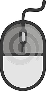 The drawing of a left-clicked grey computer mouse, a hardware input device used by hand. Illustration, vector or cartoon.