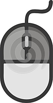 The drawing of a right-clicked grey computer mouse, a hardware input device used by hand. Illustration, vector or cartoon.