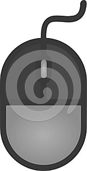 The drawing of a left-clicked grey computer mouse, a hardware input device used by hand. Illustration, vector or cartoon.