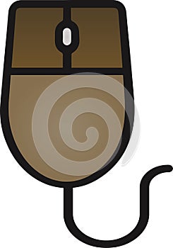 The drawing of a clicked brown computer mouse, a small hardware input device used by hand. Illustration, vector or cartoon.