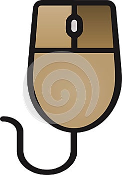 The drawing of a right-clicked brown computer mouse, a small hardware input device used by hand. Illustration, vector or cartoon.