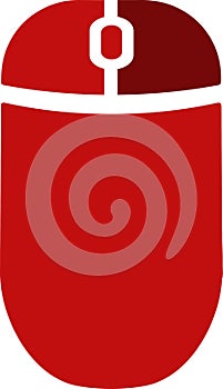 The drawing of a right-clicked red computer mouse, a small hardware input device used by hand. Illustration, vector or cartoon.