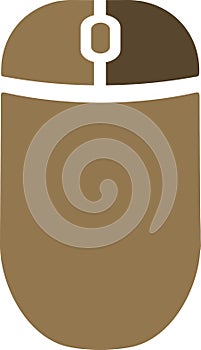 The drawing of a right-clicked brown computer mouse, a small hardware input device used by hand. Illustration, vector or cartoon.