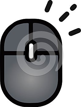 The drawing of a right-clicked grey computer mouse, a hardware input device used by hand. Illustration, vector or cartoon.