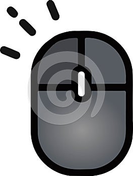 The drawing of a left-clicked grey computer mouse, a hardware input device used by hand. Illustration, vector or cartoon.