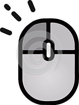 The drawing of a left-clicked grey computer mouse, a hardware input device used by hand. Illustration, vector or cartoon.