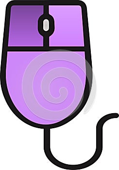 The drawing of a left-clicked lilac computer mouse, a small hardware input device used by hand. Illustration, vector or cartoon.