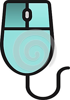 The drawing of a left-clicked blue computer mouse, a small hardware input device used by hand. Illustration, vector or cartoon.