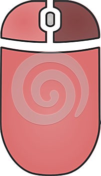 The drawing of a right-clicked red computer mouse, a small hardware input device used by hand. Illustration, vector or cartoon.