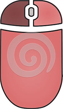 The drawing of a left-clicked red computer mouse, a small hardware input device used by hand. Illustration, vector or cartoon.