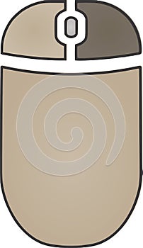 The drawing of a right-clicked brown computer mouse, a small hardware input device used by hand. Illustration, vector or cartoon.