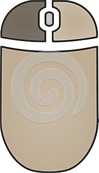 The drawing of a left-clicked brown computer mouse, a small hardware input device used by hand. Illustration, vector or cartoon.