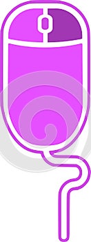 The drawing of a right-clicked lilac computer mouse, a small hardware input device used by hand. Illustration, vector or cartoon.